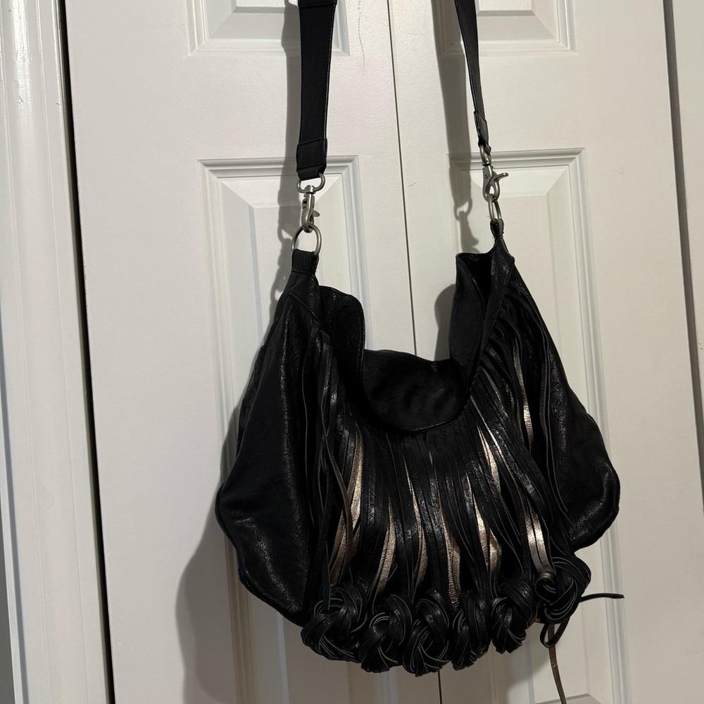 Katherine Kwei Designer fringe cross body bag in good preowned condition